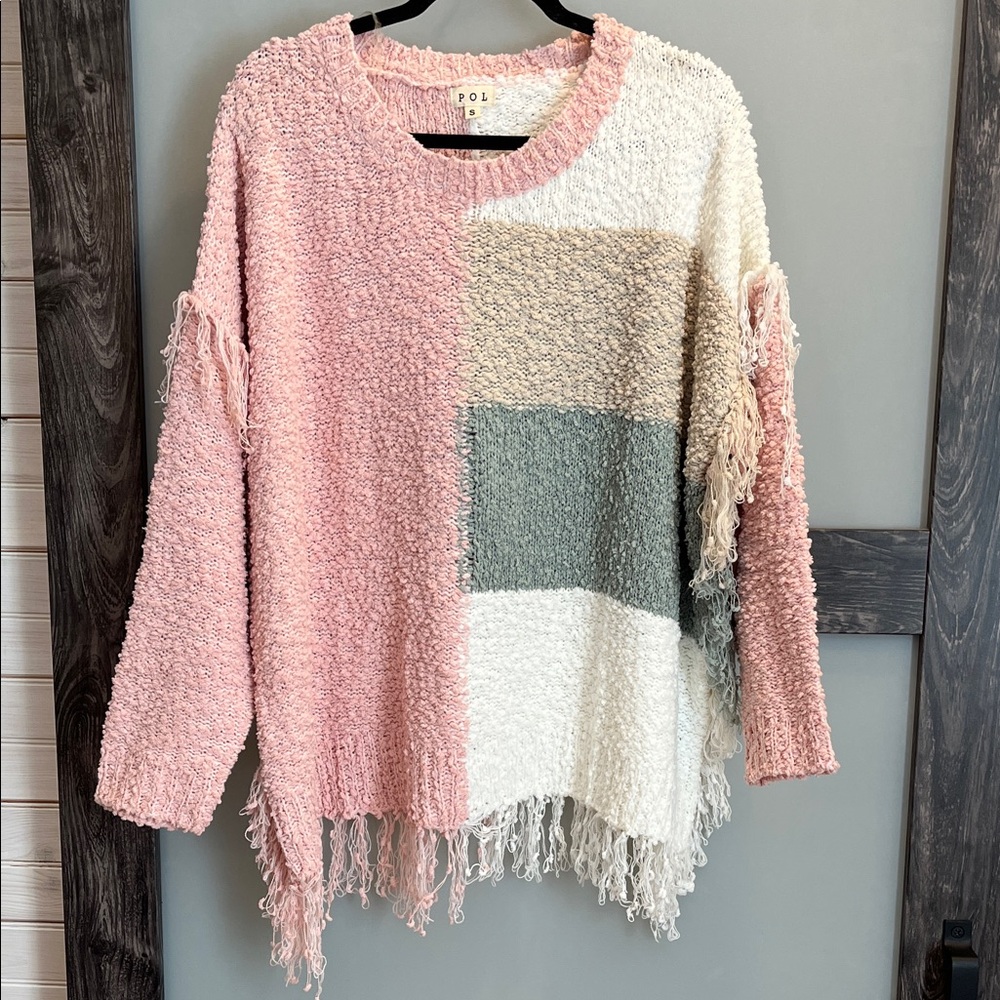 POL Women's Patchwork Sweater - Pink, Cream, Green NWOT